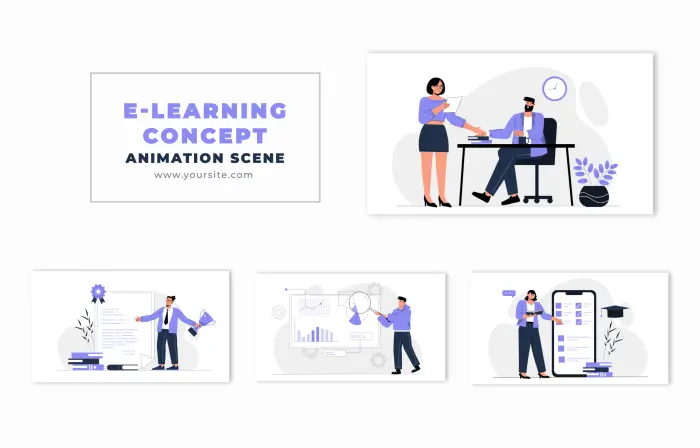 E-Learning Concept 2D Flat Character Animation Scene